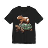 Funny Capybara Riding Turtle Design Unisex T-Shirt