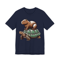 Funny Capybara Riding Turtle Design Unisex T-Shirt