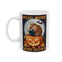 Halloween Capybara Reading Book Ceramic Mug