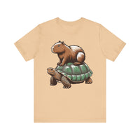 Funny Capybara Riding Turtle Design Unisex T-Shirt