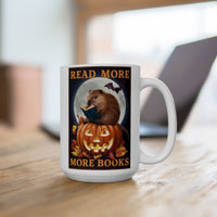 Halloween Capybara Reading Book Ceramic Mug