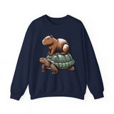 Funny Capybara Riding Turtle Design Unisex Sweatshirt