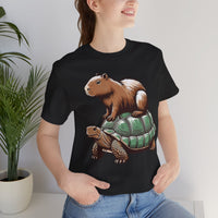 Funny Capybara Riding Turtle Design Unisex T-Shirt