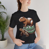 Funny Capybara Riding Turtle Design Unisex T-Shirt
