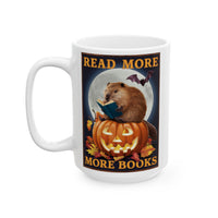 Halloween Capybara Reading Book Ceramic Mug