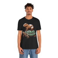 Funny Capybara Riding Turtle Design Unisex T-Shirt